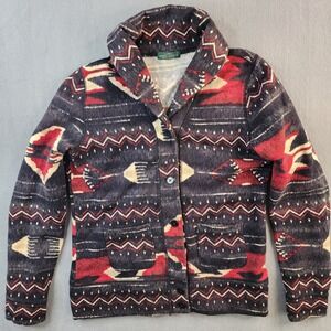 LRL Ralph Lauren Southwestern Aztec Shawl Collar Fleece Cardigan Jacket Tribal